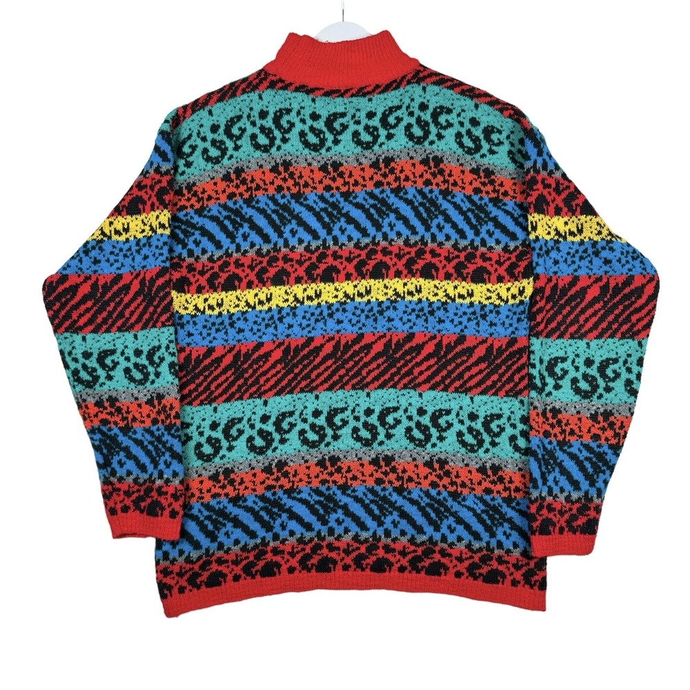 Vintage 80s Gitano Plus Multicolor Animal Print Knit Sweater - Women's 40/20W